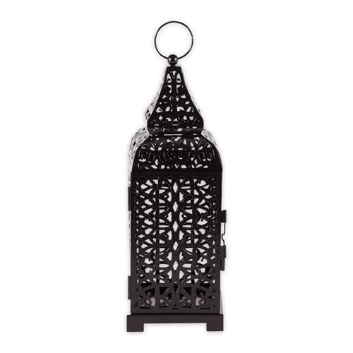 Zingz & Thingz Moroccan Style Candle Lantern Holder, Decorative Light Home Decor, Indoor & Outdoor, 13" Tall, Black