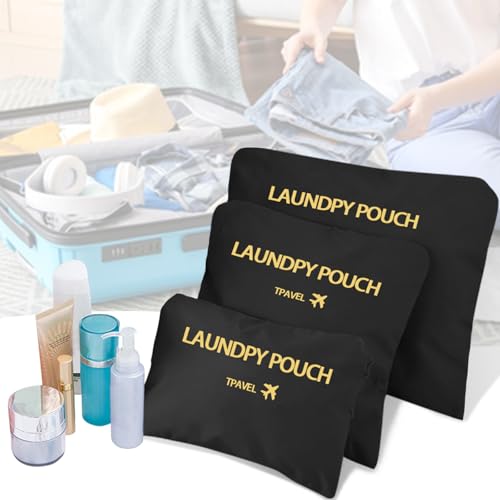 Travel Organizer 3 Set Traveling Storage Bags Multi-functional Luggage Packing Organizers Travel Zipper Pouch for Cosmetics Passport, Socks (Black 3PCS) - color: Black