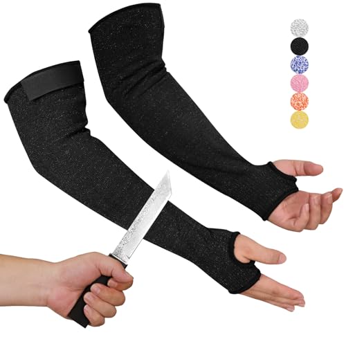 Cut Resistant Arm Sleeves for Men Women, ANSI A6 Arm Protectors for Thin Skin& Bruising for gardening Farming Yard - color: Black