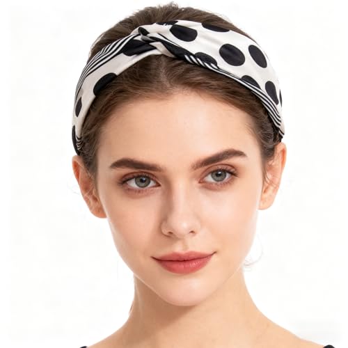 1950s 27.5 Inch Polka Dots Silk Head Scarf for Women Satin Hair Neck Scarf Wrap Lightweight Bandana
