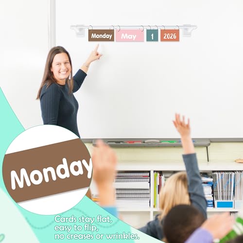 Boho Magnetic Flip Calendar for Classroom, Adjustable Rod Date Flip - color: 10-2