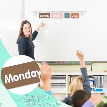 Boho Magnetic Flip Calendar for Classroom, Adjustable Rod Date Flip - color: 10-2