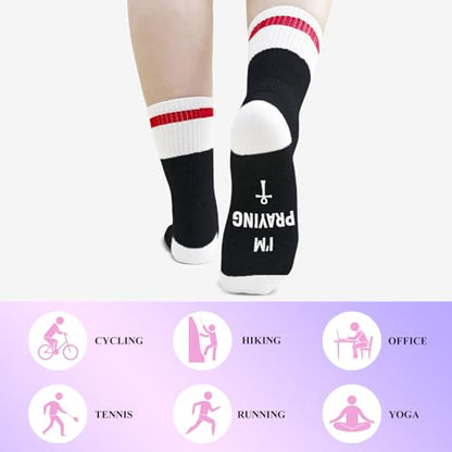 I'm Not Sleeping - Christian Faith Cross Socks Crew Socks, Religious Socks for Adults Teens Prayer, Pastor Gifts - color: Black and White, Red Line