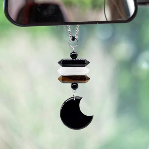 Crystal Hanging Car Charm,Moon Decor for Rear View Mirror Accessories - color: Black