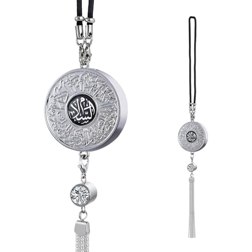 Zinc Alloy Arabic Calligraphy car air freshener Hanging Ornament Double Sided Engraved refillable with Perfume Long Lasting Fragrance Brings Peace and Blessings fits All Vehicle Types
