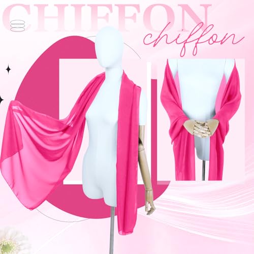 Chiffon Scarf,Soft Breathable Chiffon Shawls and Wraps,Silky Women's Hijab for Evening Dresses Wedding Bridal Scarves - color: Hot Pink, size: 67 x 28 inches
