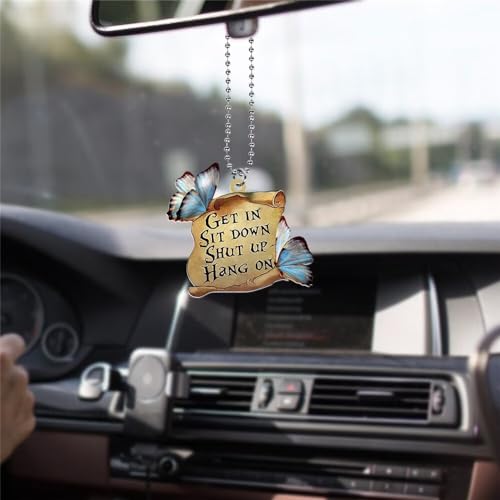 Car Decoration Hanging Ornament,Butterfly Car Ornament Rear View Mirror Hanging Accessories,Car Pendant Truck Charm Hanging Pendant -Get in Sit Down Shut Up,Home Automotive Decor Gift - color: Carin-decor 1-1