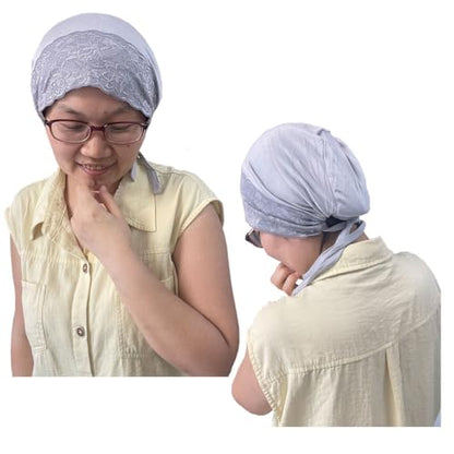 3Pack Islamic Muslim Under Hijab Cap Inner UnderScarf for women Lace Under Scarf Hat Hijab Cap with Tie - color: Skin Pink Light Grey Purple