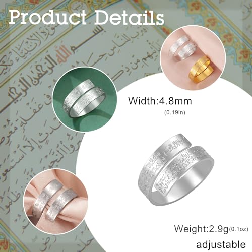 Dreamtimes Islamic Ayatul Kursi Rings for Women Muslim Quran Allah Openable Rings Allah Ring Ayatul Kursi Arabic Calligraphy Rings for Men Islam Eid Ramadan Gifts - color: Silver
