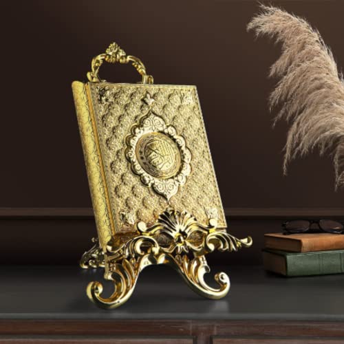 Luxury Metal Islamic Book Box | Holy Quran Storage Box | Islamic Birthday Graduation Wedding Gift | Muslim Eid Gift | Max. (14x20cm/5,7x8in) Books (Gold, Without Kaaba Quran) - color: Gold, style: Without Kaaba Quran