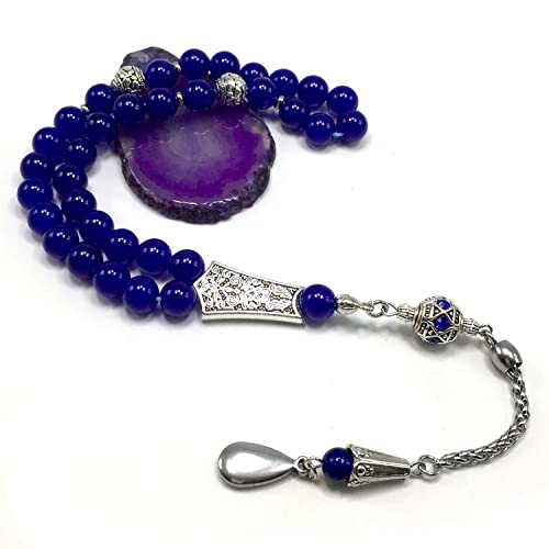 Design -Worry Beads Prayer Beads (8 mm-33 Beads) Tesbih-Tasbih-Tasbeeh Misbaha Subha Sebha Rosary (Navy Blue Agate Stone & Crystal Rhinestone Beads Design) - color: Navy Blue Agate Stone & European Crystal Rhinestone Beads Design