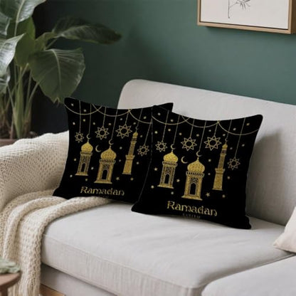 ramadan pillow covers 18x18 in black and gold pillow covers set of 2 Islamic moon star lantern floral Arabic geometric ramadan cushion cover traditional religious pillows cover throw pillowcover - color: Ramadan-1