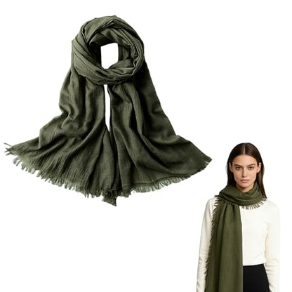 Extra Large Cotton Linen Shawl Wrap for Women, Elegant Scarf with UV Protection Breathable Lightweight Head Cover Hijab - color: Army Green