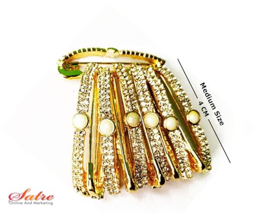 Decorative Golden Saree Pins with White Diamond,Safety Pin Decorated with Diamonds Set of 12