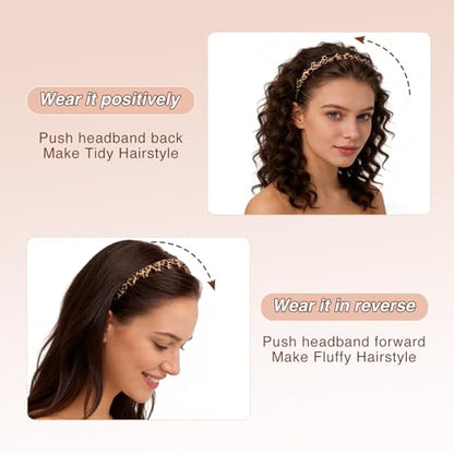2pcs Silicone Comb Headbands for Women Non Slip, No Headache Headband with Teeth for Girls, Soft Head Bands for Women's Hair (Zebra & Leopard) - color: Zebra & Leopard