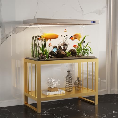 Fish Tank Stand, Heavy Duty Aquarium Stand with Thickened Metal Frame, Turtle Tank Table, Double Storage Design for Home Office, 770LBS Capacity(Gold,30x30cm/11.8x11.8in) - color: Gold, size: 30x30cm/11.8x11.8in