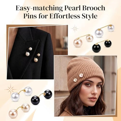 WILLBOND 6 Pcs Artificial Pearl Brooch Pins Sweater Shawl Safety Clips Dress Clips for Women - color: Gold, Black, White