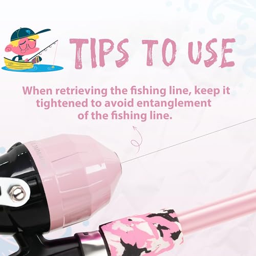 WIDDEN Kids Fishing Pole, Portable Telescopic Kids Fishing Poles for Boys and Girls, Fishing Rod and Reel Combo Kit with Tackle Box, and Fishing Net, Best Fishing Pole for Toddler Youth - color: Pink+Light Pink