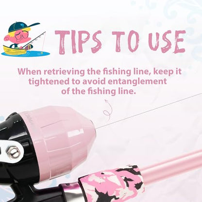 WIDDEN Kids Fishing Pole, Portable Telescopic Kids Fishing Poles for Boys and Girls, Fishing Rod and Reel Combo Kit with Tackle Box, and Fishing Net, Best Fishing Pole for Toddler Youth - color: Light Pink