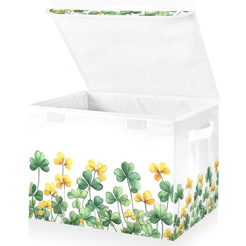 senya St. Patrick's Day Baskets Collapsible Storage Bins with Lids, Border Of Green Clover Yellow Flowers Storage Boxes Clothes Baskets for Organizing - color: St. Patrick's Day 2