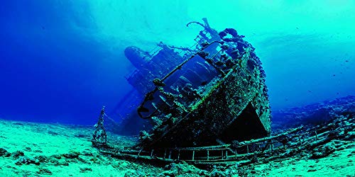 Large Shipwreck Aquarium Background Poster HD Fish Tank Ornament Landscape (48" x 30"/ 122 x 76cm) - size: 48" x 30"/ 122 x 76cm
