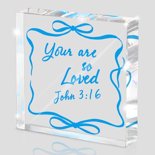 Blue Bow Inspirational Bible Verse Quotes Office Desk Accessories Decor, Coquette Aesthetic Bow Dorm Room Bedroom Decoration, Bible Verse Sign, Christian Gifts for Women, 4 x 4 Inches - style: lan