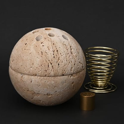 Handmade Travertine Stone Incense Resin Burner Holder – Natural Stone Incense Burner with Brass Insert for Home Decor & Relaxation