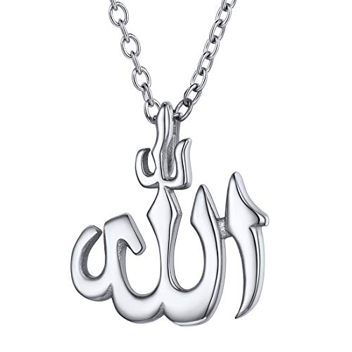 U7 Allah Pendant Necklace with Chain Platinum / 18K Gold Plated Muslim Jewelry Islamic Pendant - color: 01.Polished Stainless