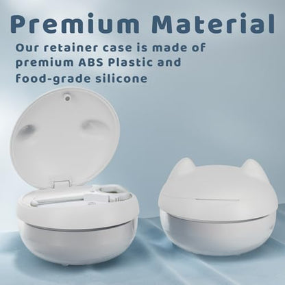 Retainer Case Denture Bath Case Basket Mirror Leak-proof White Cat | 2-in-1 design Strainer Basket No-Leak Cleaning Case for Mouth Guard Cute Removal Tool,Aligner chewies,Bursh - color: White Cat