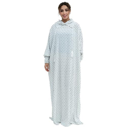 Polka Dot Abaya| Hooded Abaya for Muslim Women| 1pc Hoody Dress| Maxi Dress - color: White, size: Size 1