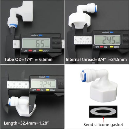 3/4"F Elbow to 1/4" Push-Fit Adapter, 3 Pcs | Plastic RO water filter hose connector for garden hoses, pre-filters & purifiers — fits RO/RODI & standard filters. - style: 1/4” Tube to 3/4” Female Thread Elbow