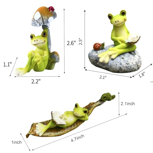 Resin Frog Ornaments for Fish Tanks and Home Decor,Enchanting Whimsical Frogs Reading Trio