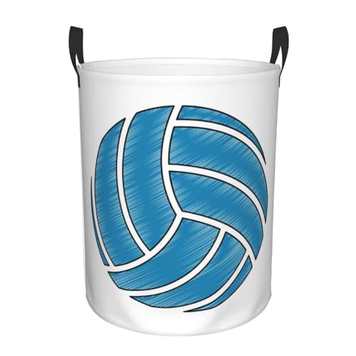 Volleyball Sport Laundry Basket Waterproof Foldable Laundry Hamper with Durable Handle Circular Storage Box Dirty Clothes Organizer for Bathroom/Bedroom/College/Dorm - color: Volleyball Sport, size: Small