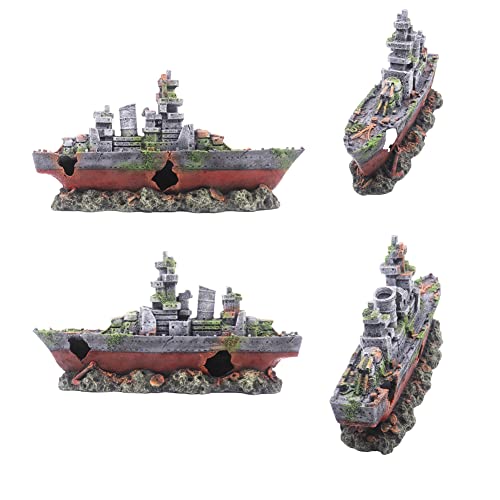 Ulifery Aquarium Shipwreck Sunken Pirate Ship, Submarine Fish Tank Decorations Resin Battleship for Betta Extra Large XL for 55-75 Gallon Tank
