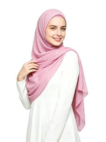 Lina & Lily Sparkle Shimmer Gold Glitter Women's Chiffon Hijab Head Scarf Shawl Wrap Lightweight - color: Light Pink