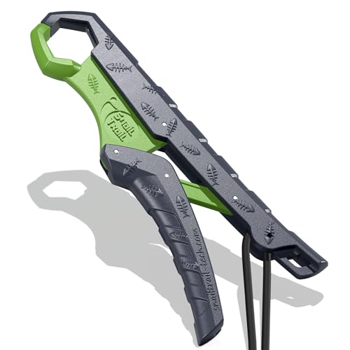 7.5'' Floating Fish Gripper, Fishing Grabber | Catfish Mouth Pliers, Caught Bass Holder, Fish Scale Hook Clamp, Saltwater Lip Grip Tool with Lanyard, Gifts for Men - color: Gray-green