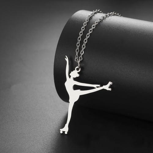 Dreamtimes Ice Skater Necklace Skating Charm Sports Pendant Necklace Ice Skating Sport Pendant Necklace Inspirational Jewelry for Women Skate Lover - color: Silver-1