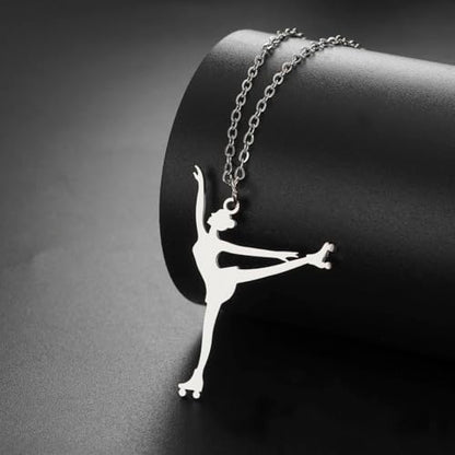 Dreamtimes Ice Skater Necklace Skating Charm Sports Pendant Necklace Ice Skating Sport Pendant Necklace Inspirational Jewelry for Women Skate Lover - color: Silver-1