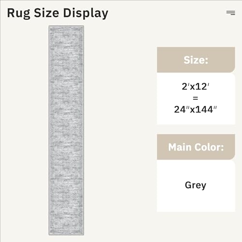 Soalmost Runner Rug 2x12 Washable Non-Slip Hallway Kitchen Runners Grey - color: Grey, size: 2' x 12' (Runner)
