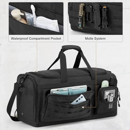G4Free 3-in-1 Duffle Bag Travel Gym Sports, Large Tactical Duffel Backpack | 50L/65L with Shoes Compartment and Wet Pocket, Military Workout Bag for Men and Women, Black - color: Black