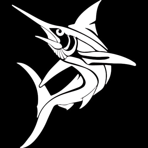 Tribal Marlin Fish 1 (White) (Set Of 2) Premium Waterproof Vinyl Decal Stickers For Laptop Phone Accessory Helmet Car Window Bumper Mug Tuber Cup Door Wall Decoration - color: White, size: 4.8 inches x 5.7 inches