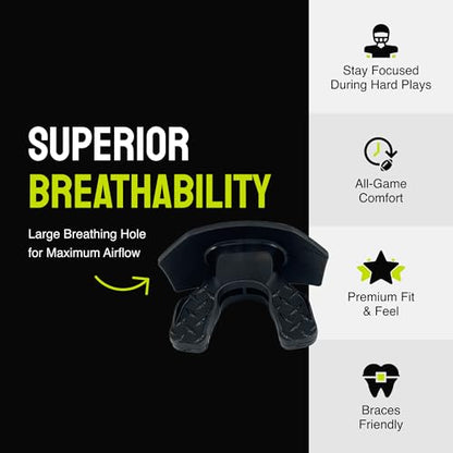 DAMAGE CONTROL Youth Football Mouth Guard – Breathable No Boil Mouthpiece, Protects Lips & Teeth, Works with Braces, Includes Helmet Strap – Sports Gear & Accessories (Symbite) - color: Symbite