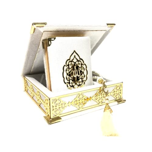 VOGUEHOMEDECOR Velvet Covered Quran Tasbeeh Islamic Gift Set | Holy Prayer Beads Wooden Box Birthday, Wedding Islam Graduation Muslim Favor Eid, Ramadan (White) Small Size / (6 x 6 in) Box-(3.8 4.85 - color: White