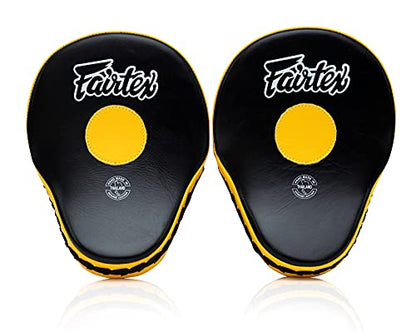Fairtex FMV9 Contoured Focus Mitts |Striking Accuracy & Protection for Boxing, Muay Thai, Kickboxing |Ergonomic Design, Soft Padding, Secure Fit Leather - color: Black/Yellow