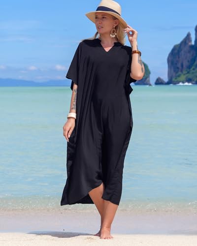 Bsubseach Women Kaftan Dresses Caftan Maxi Dress Swimsuit Cover Up Moomoo - color: B-black