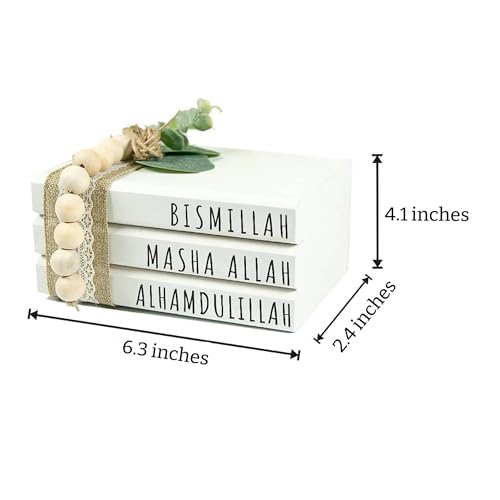 Dazingart Large Islamic Wooden Book Stack, Bismillah MashaAllah Alhamdulillah, Farmhouse Eid Ramadan Mubarak Tiered Tray Decor, Ramadan Decorations With Wood Bead Tassels Muslim Table Decor