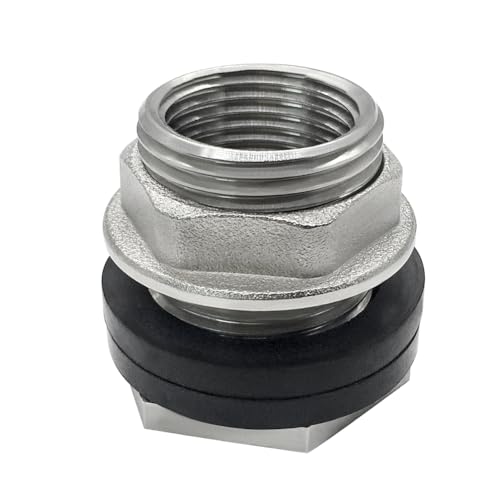 Beduan 1 NPS Male to 3/4 NPT Female Stainless Steel Bulkhead Water Tank Connector Thru-bulk Fitting for Water Tank Barrel(Pack of 2) - size: 3/4 NPT to 1 NPS