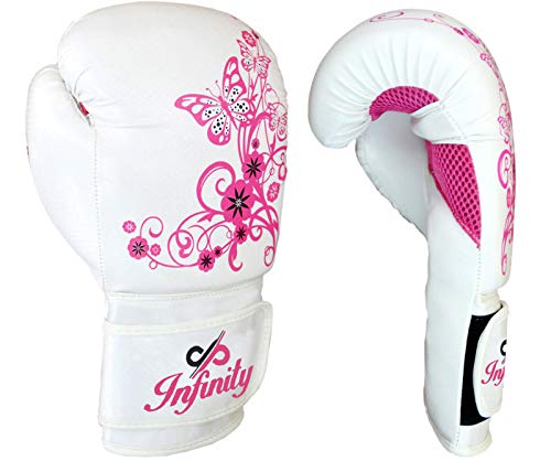 Womens Boxing Gloves Kids MMA Training Ladies Punching Mitts Girls Childrens - color: White Flower Boxing Gloves, size: 12Oz