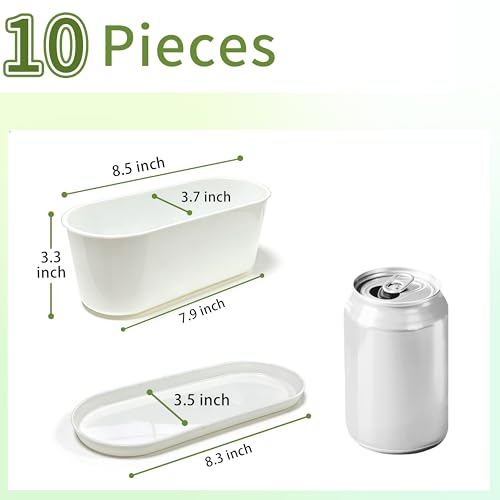 10-Pack White Herb Planter Box with Drip Trays, 8.5 Inch Small Oval Window Planters for Kitchen Sill, Indoor Outdoor, Perfect for Basil, Mint, Succulents, Flowers - size: 10 Pack