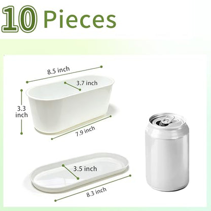 10-Pack White Herb Planter Box with Drip Trays, 8.5 Inch Small Oval Window Planters for Kitchen Sill, Indoor Outdoor, Perfect for Basil, Mint, Succulents, Flowers - size: 10 Pack